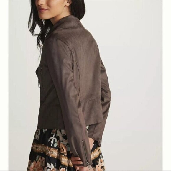 NWT Anthropologie Hutch Faux‎ Brown Suede Moto Jacket Wome Size Large - Picture 4 of 12